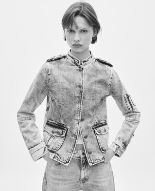 The Kooples WOMEN BABY BLUE officer-style jacket in denim