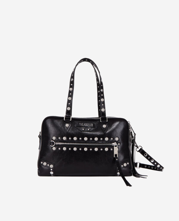 large black leather jill's handbag with studs