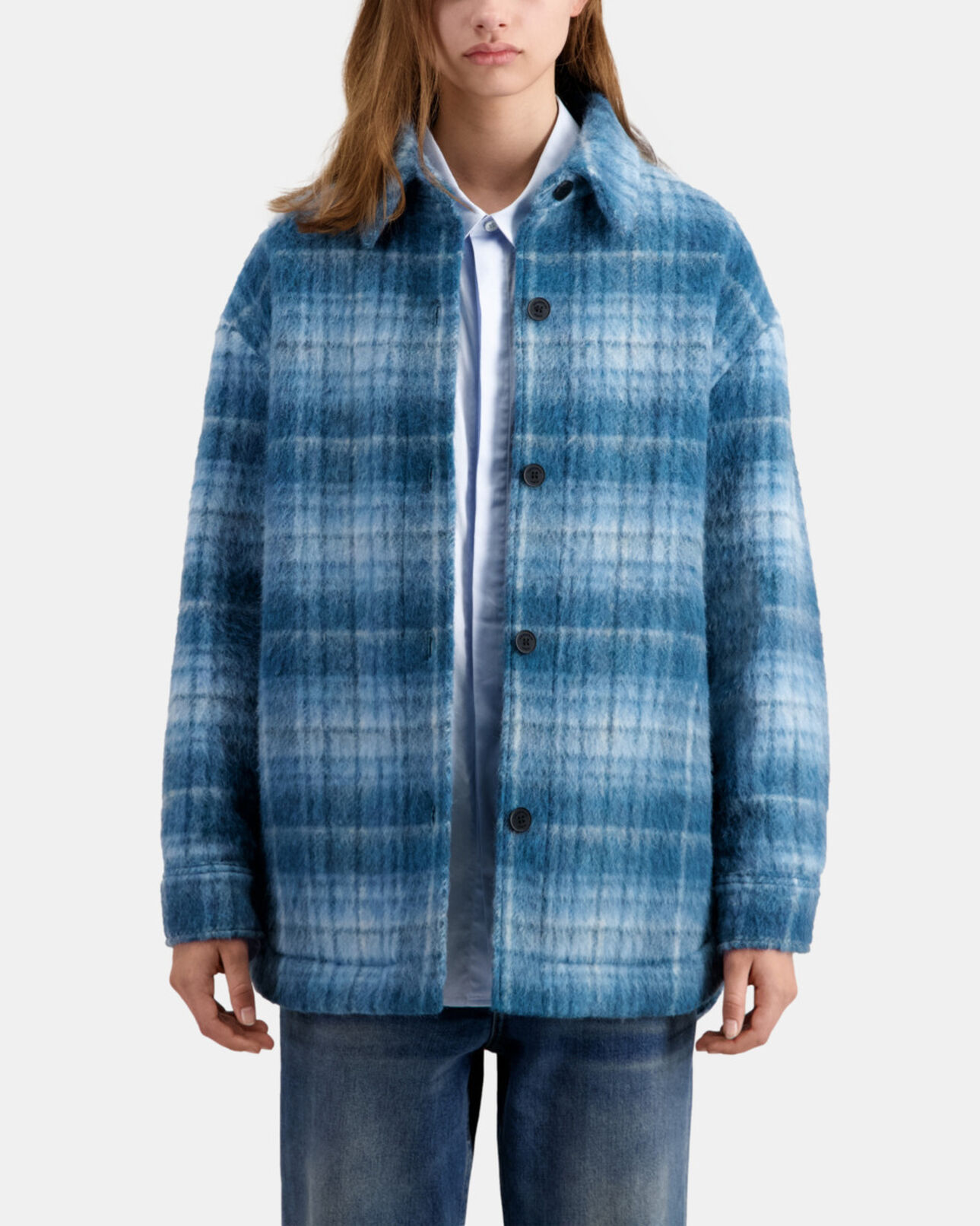 The Kooples WOMEN BLUE BEIGE overshirt style jacket with blue checks