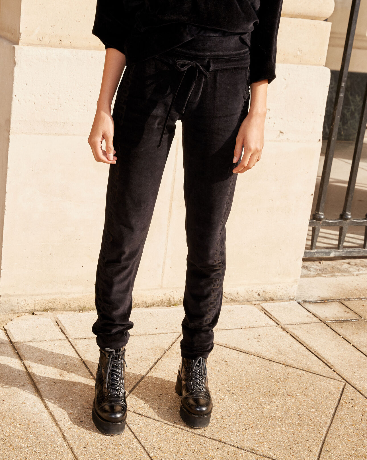 The Kooples WOMEN BLACK black velvet joggers with logo