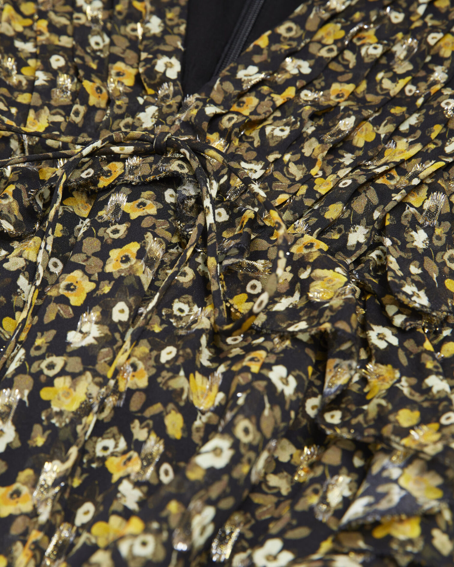 Robe courte volants noire et jaune argentés, BLACK-ORANGE, hi-res image number null