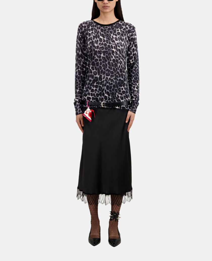 The Kooples F BLACK WHITE LEOPARD printed cashmere sweater