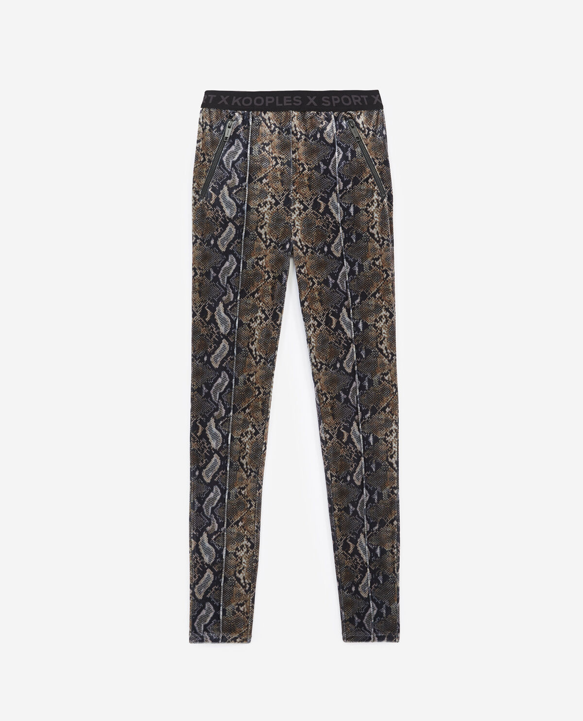 Stretchy printed joggers with snake print