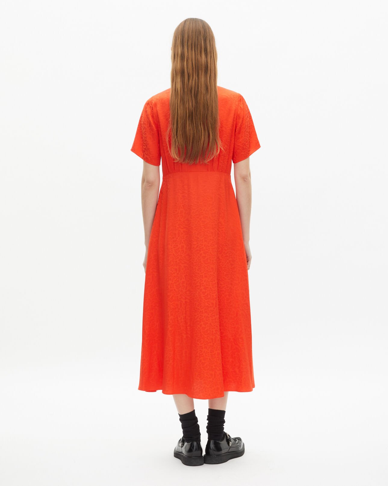 The Kooples FEMME ORANGE RED robe longue léopard en jacquard orange