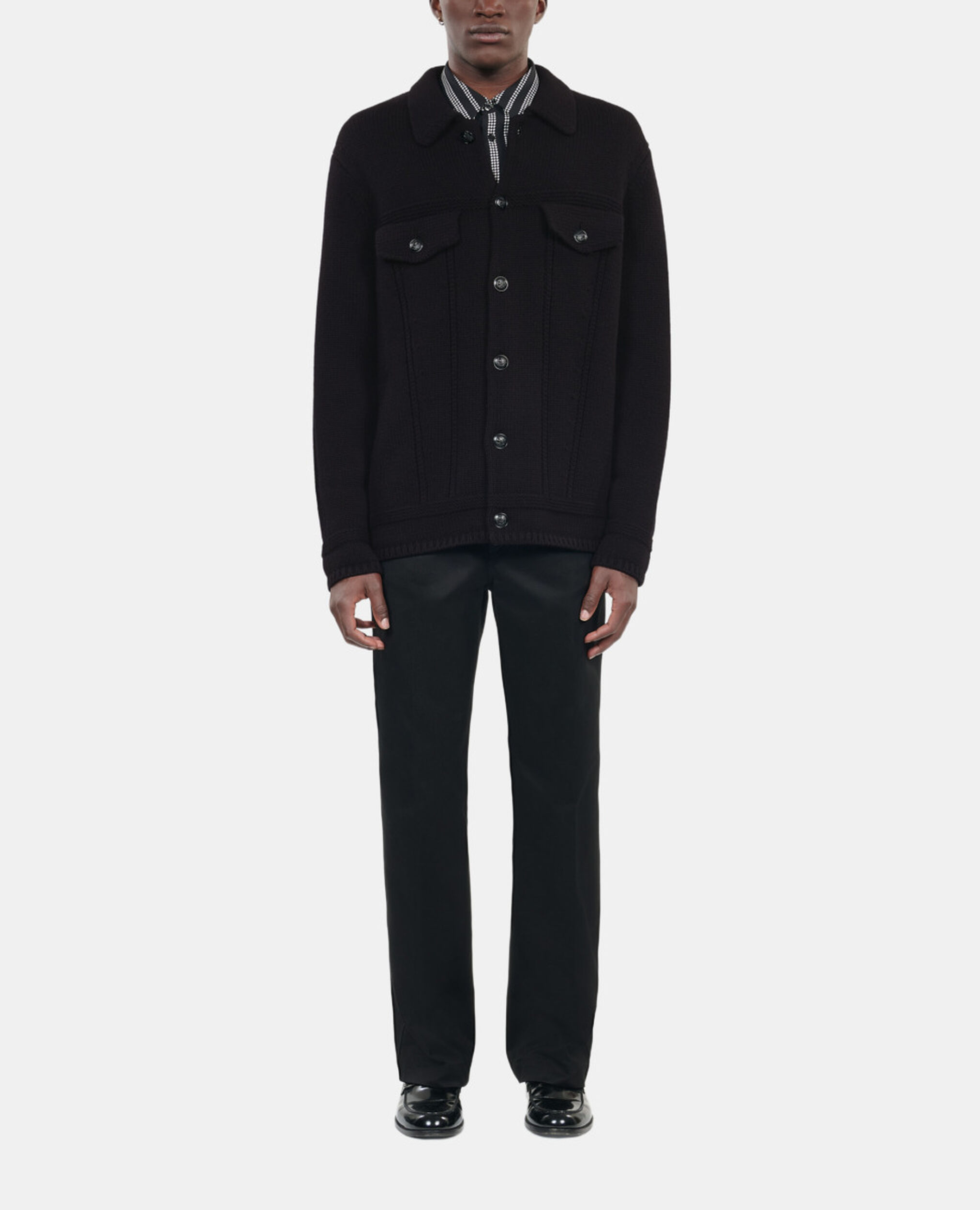 Black wool cardigan , BLACK, hi-res image number null