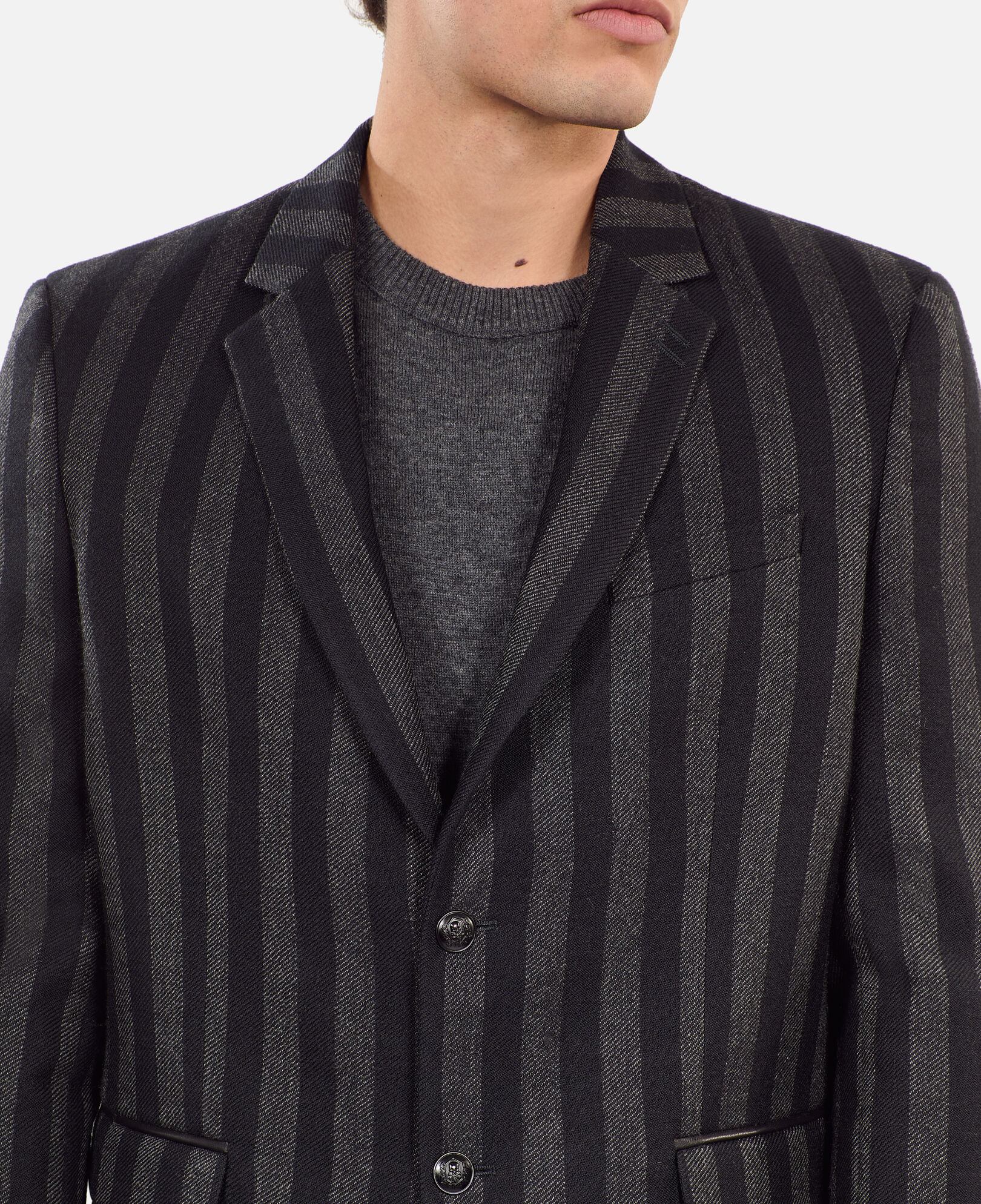 The Kooples HOMME BLACK GREY blazer en laine à rayures