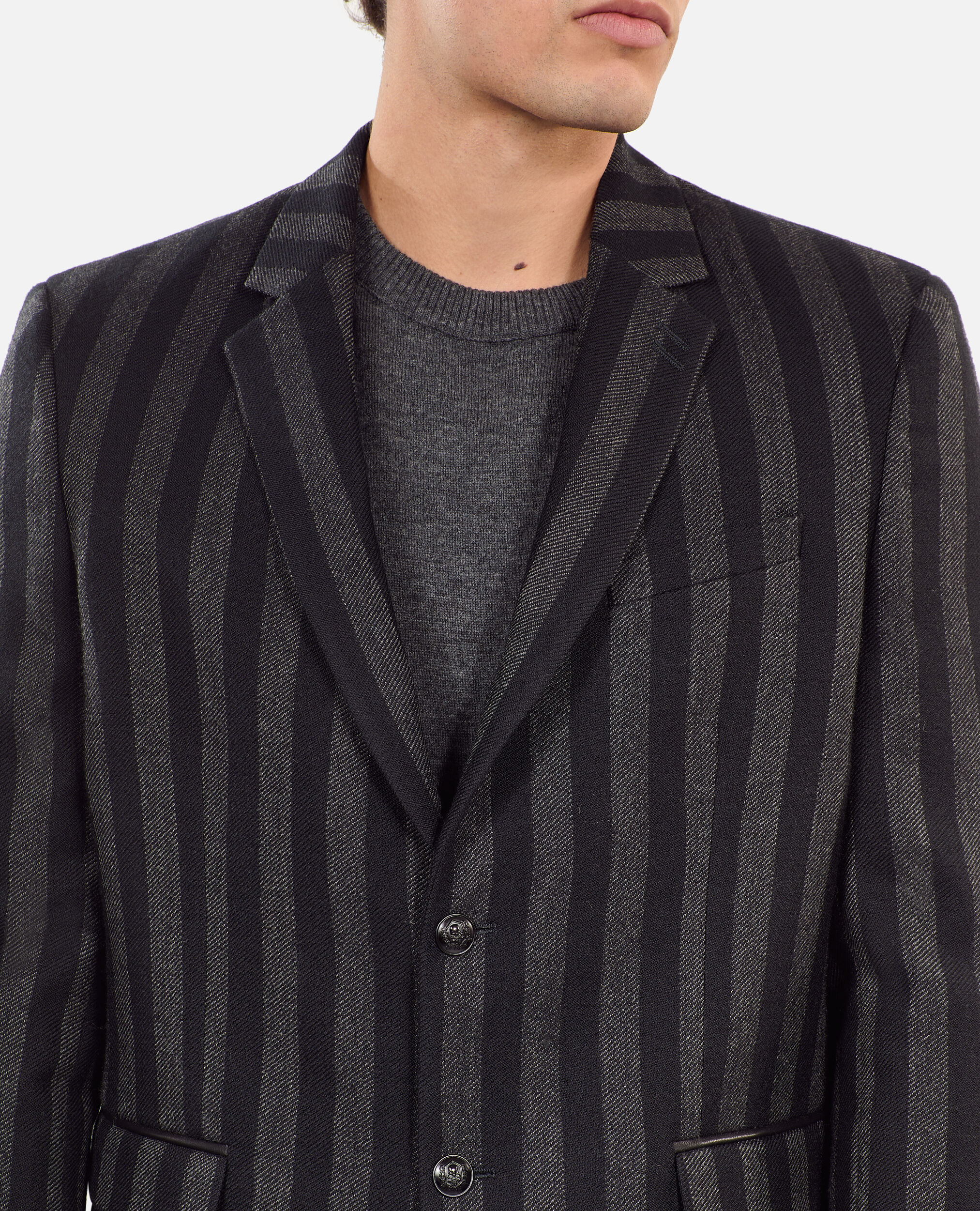 Blazer en laine à rayures, BLACK GREY, hi-res image number null
