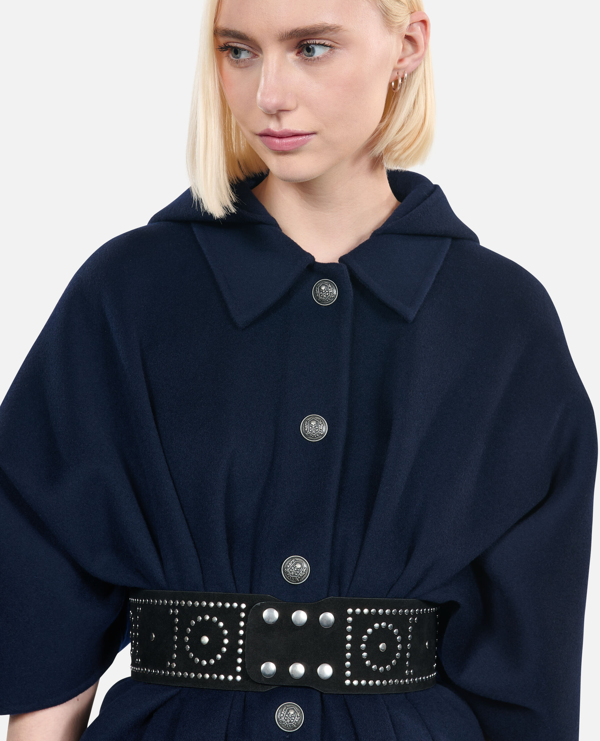 Navy blue cape coat top