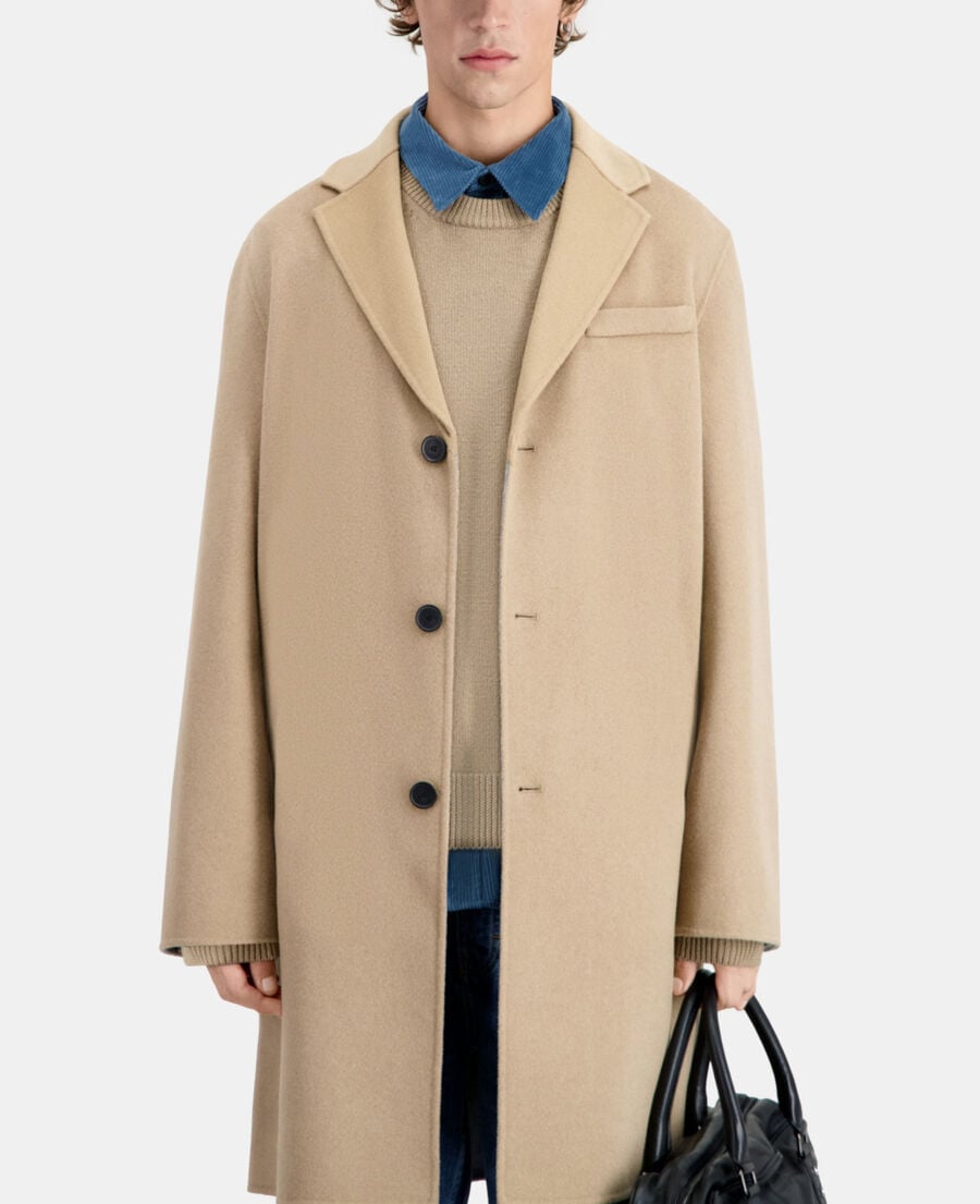 The Kooples HOMME CAMEL manteau beige long en mélange de laine