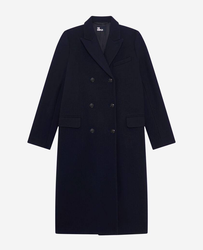 The Kooples WOMEN NAVY long double-breasted coat in navy wool