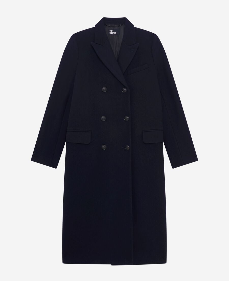 The Kooples WOMEN NAVY long double-breasted coat in navy wool