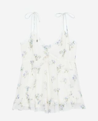 The Kooples F WHITE / SKY BLUE white floral ruffle top