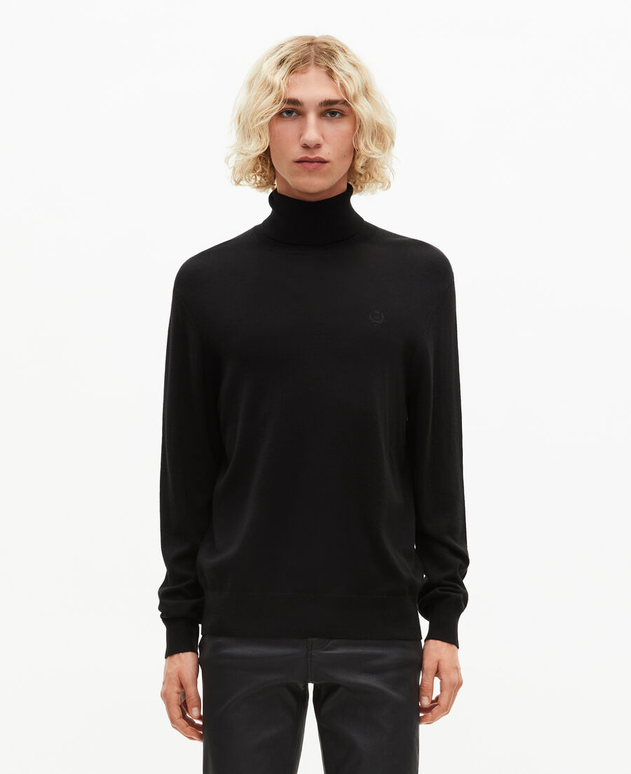 The Kooples HOMME BLACK pull col roulé en laine mérinos noir