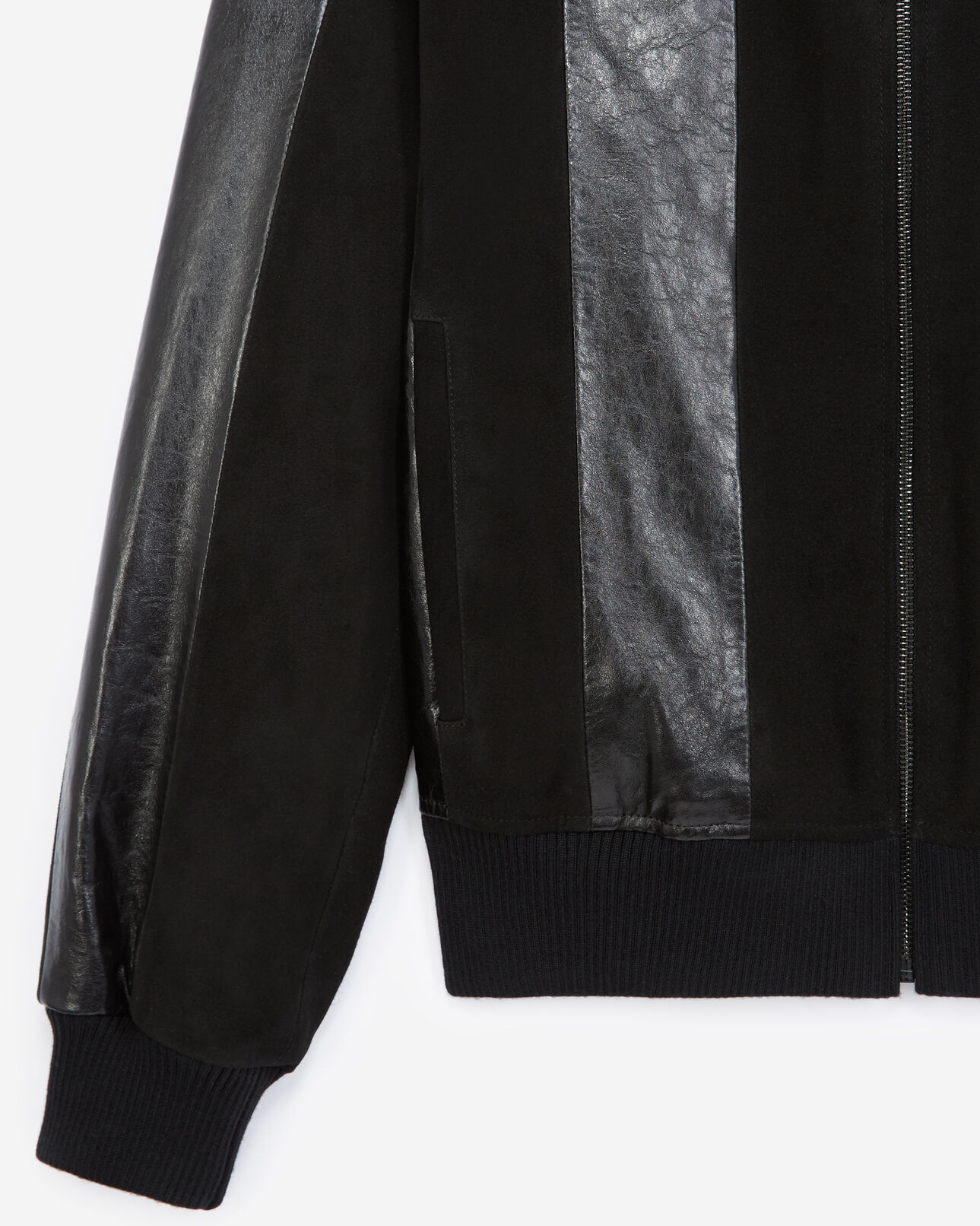 The Kooples MEN BLACK black leather jacket with contrasting stripes