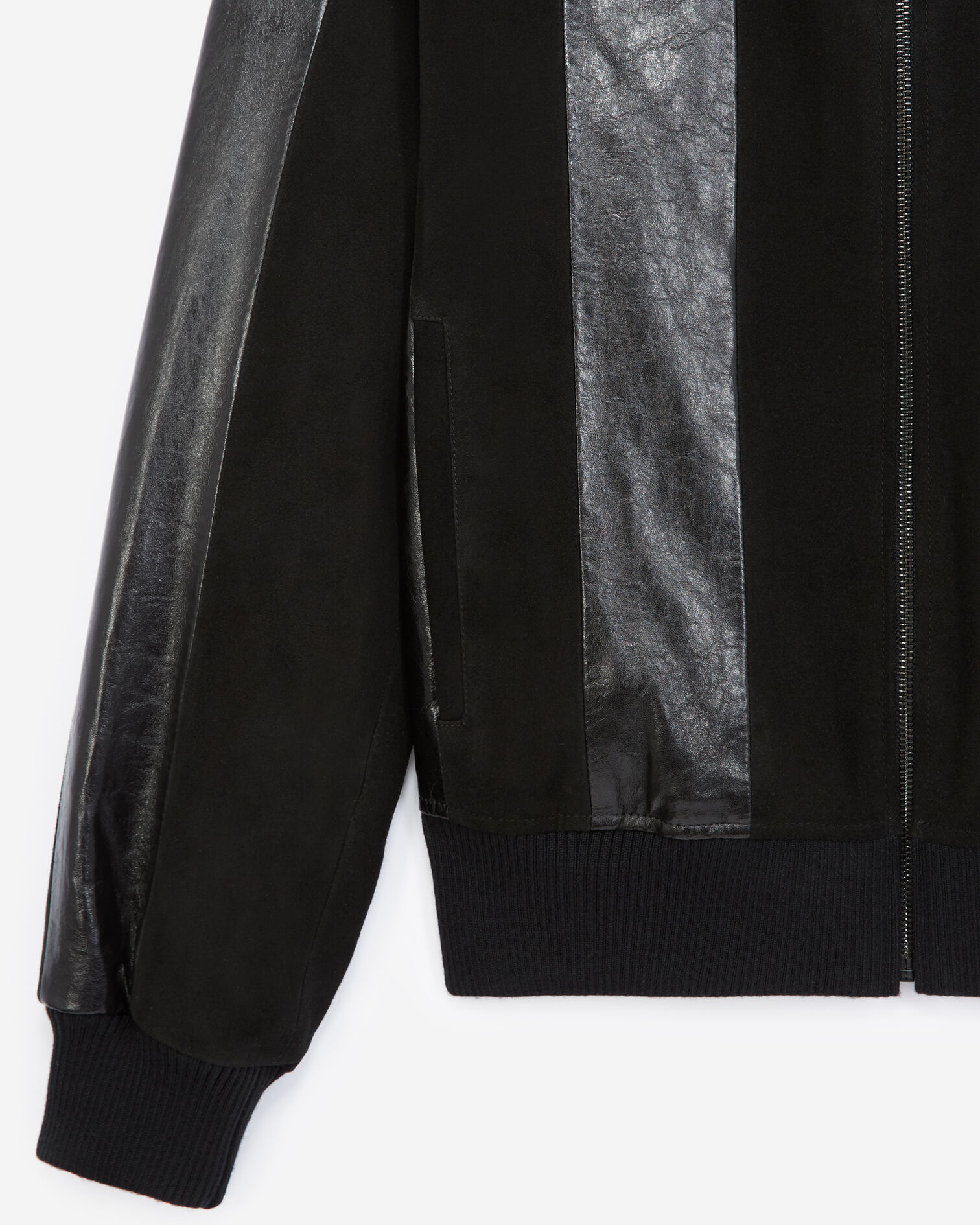 Black leather jacket with contrasting stripes, BLACK, hi-res image number null