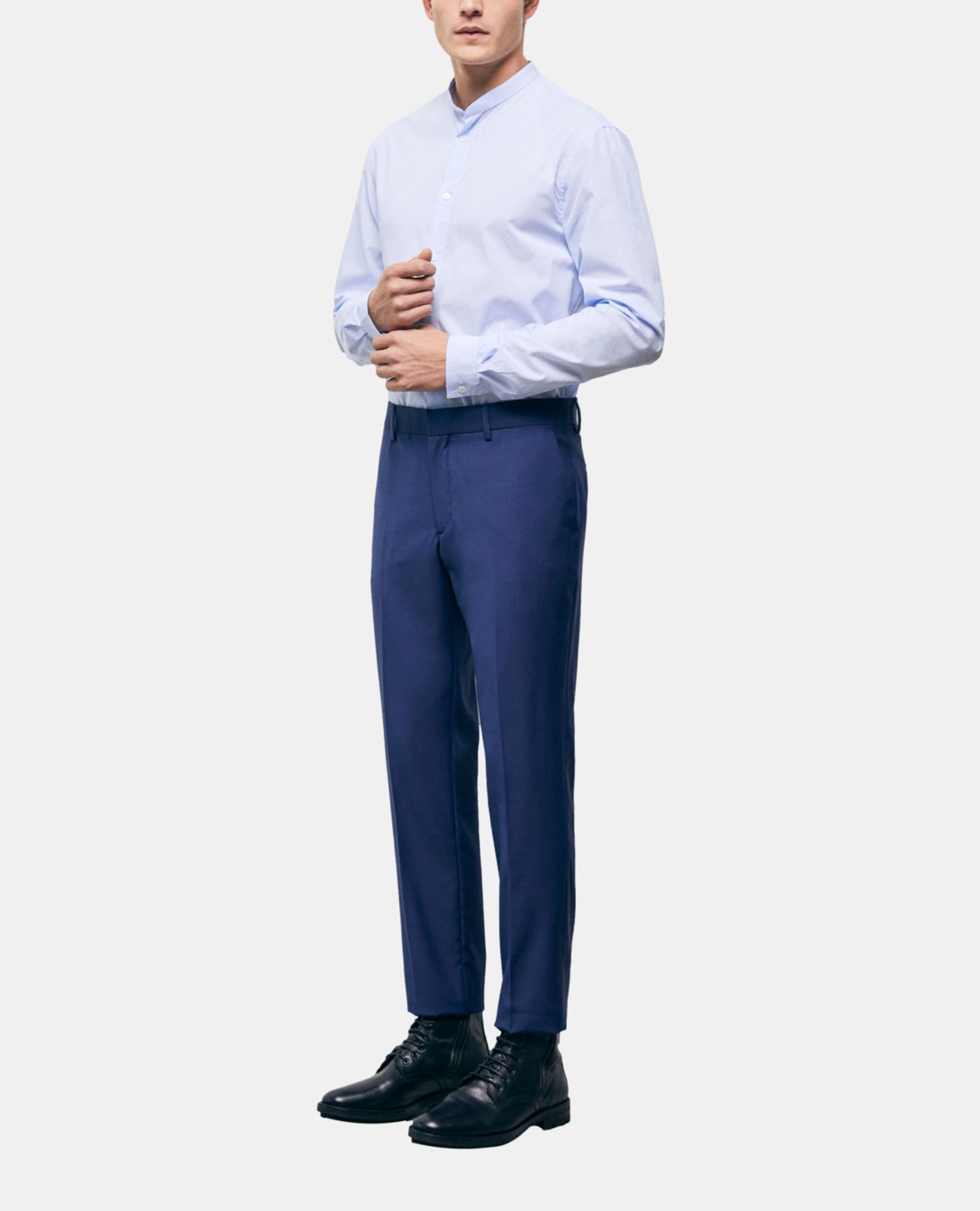 Pantalon de costume en laine bleu marine, NAVY, hi-res image number null
