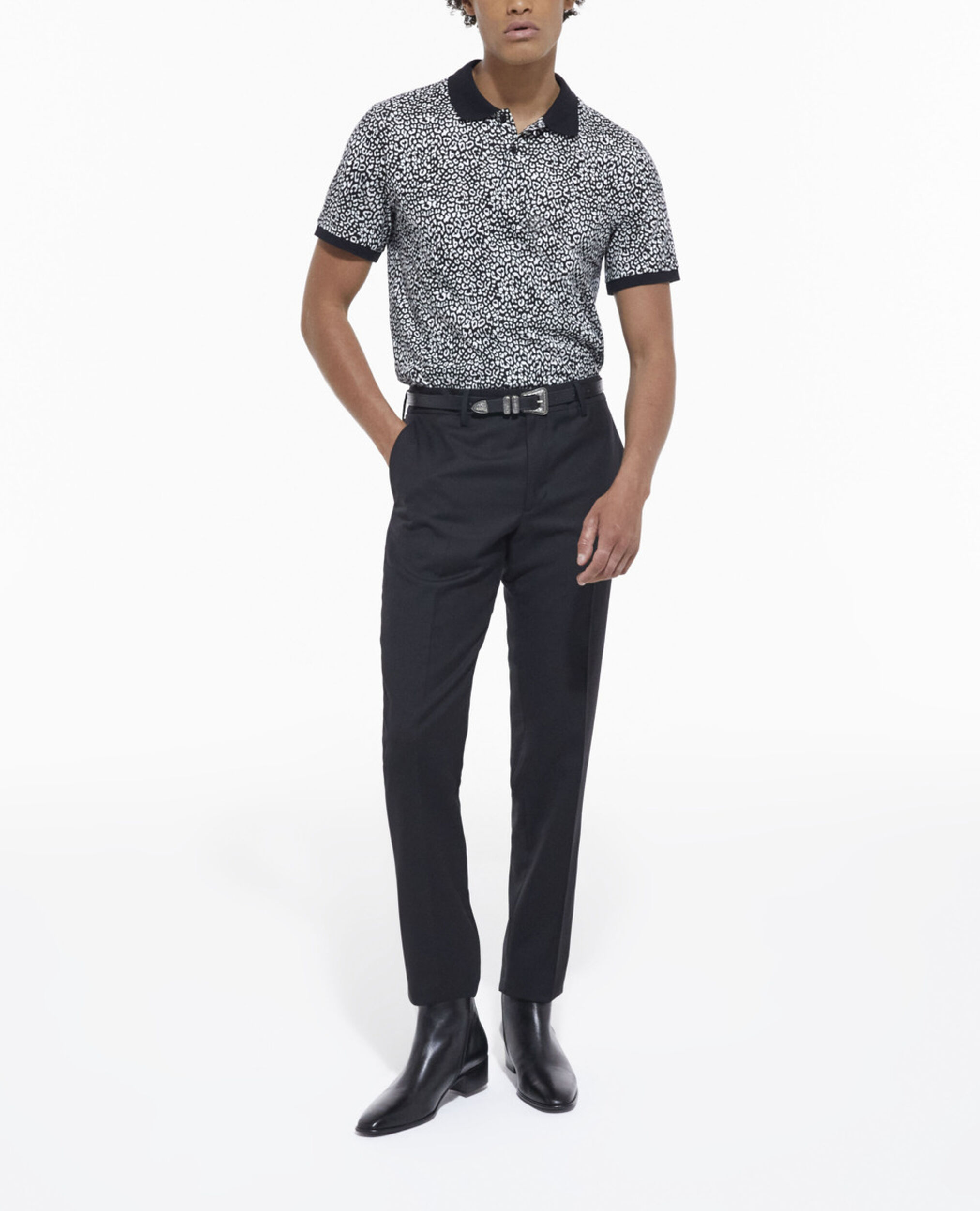 Black leopard print polo, ECRU, hi-res image number null