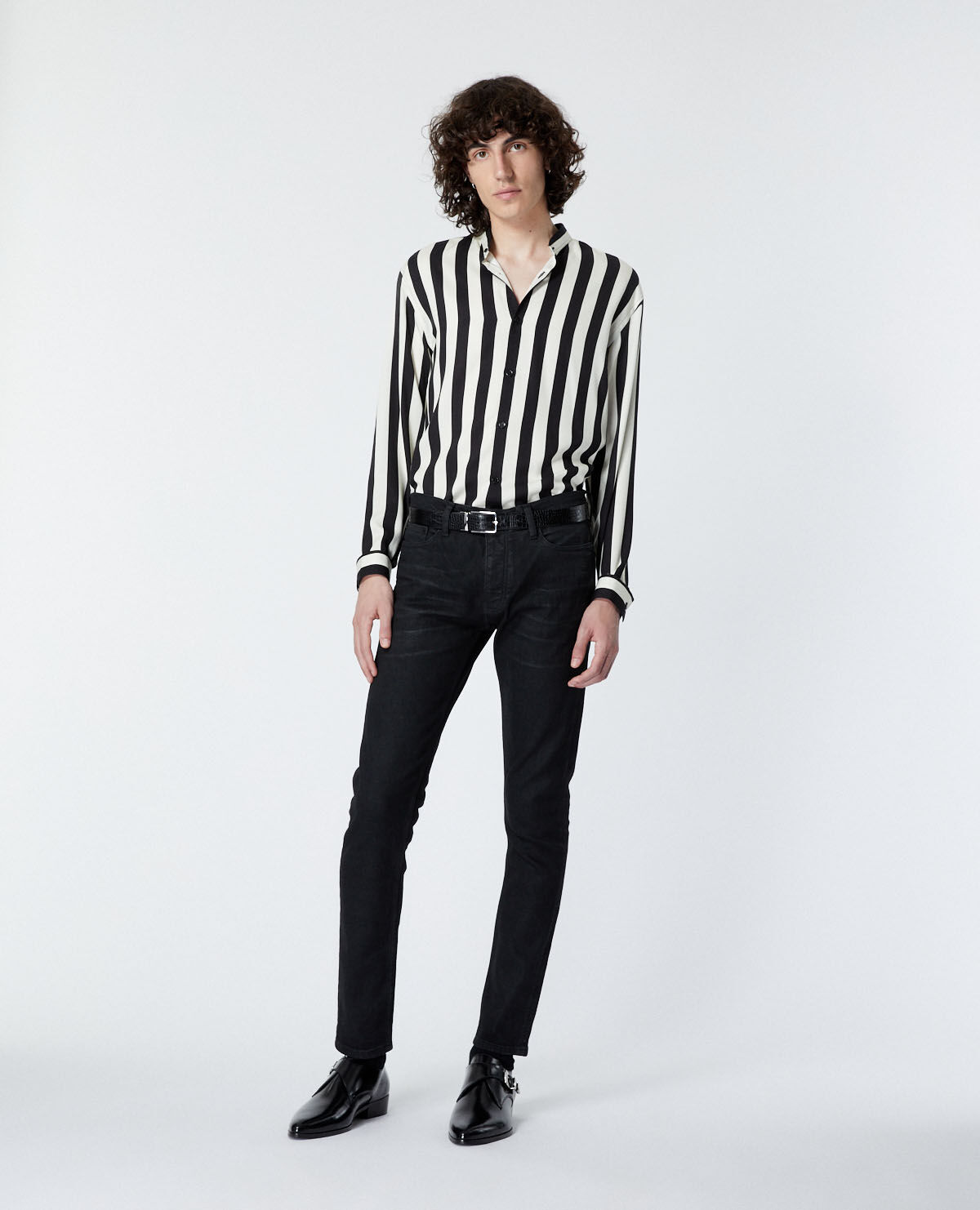 Chemise col officier crue rayure noire The Kooples