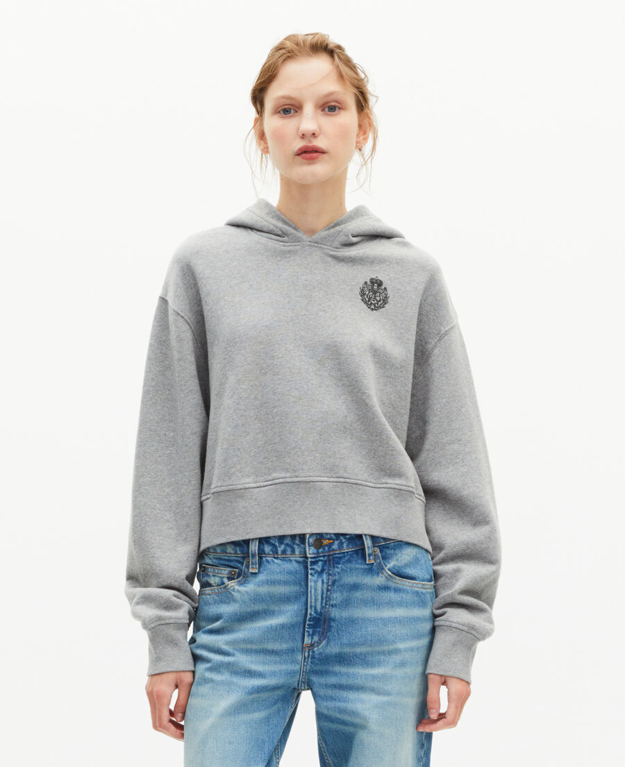 The Kooples F GREY MELANGE grey short hooded sweatshirt