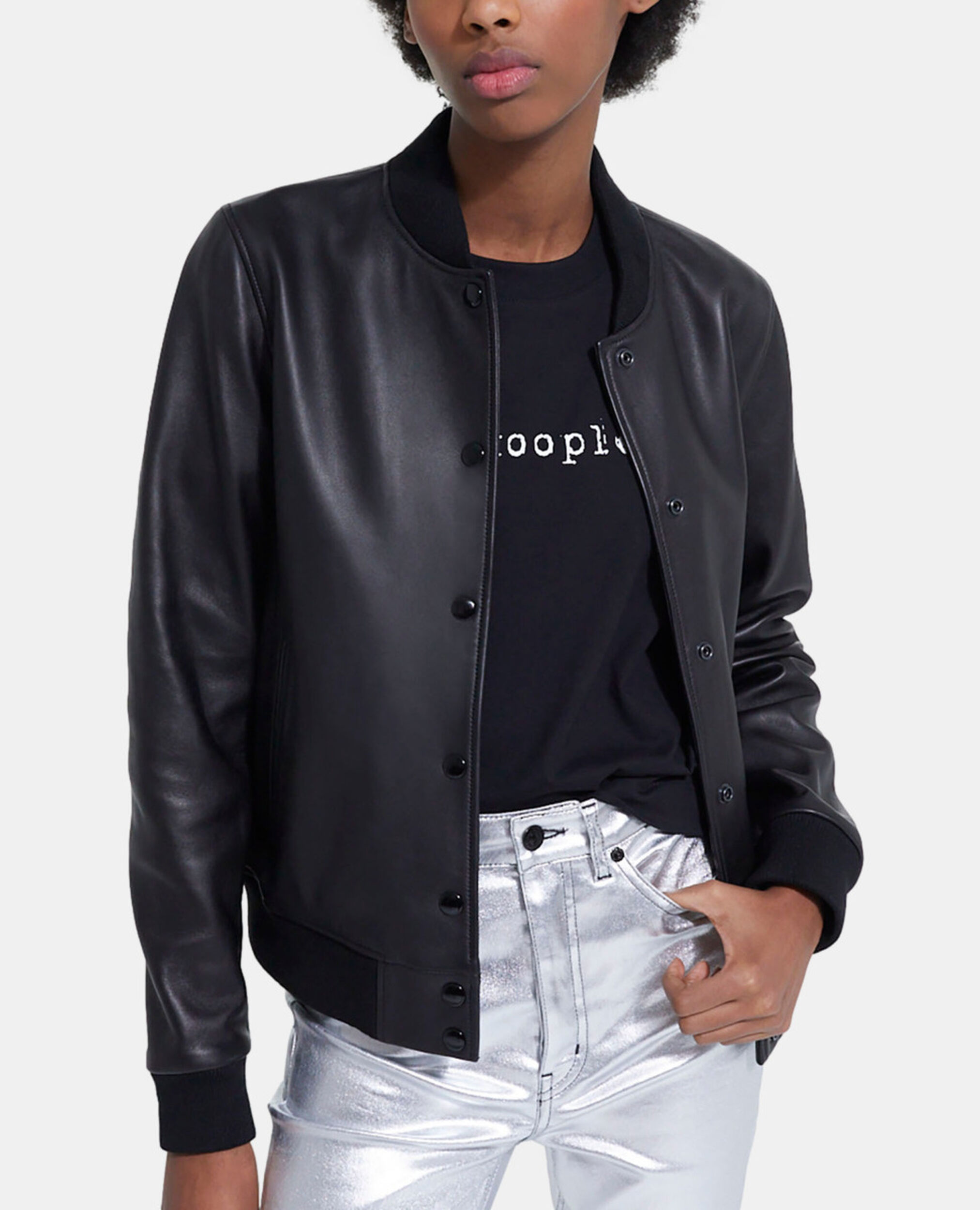 Black leather jacket, BLACK, hi-res image number null