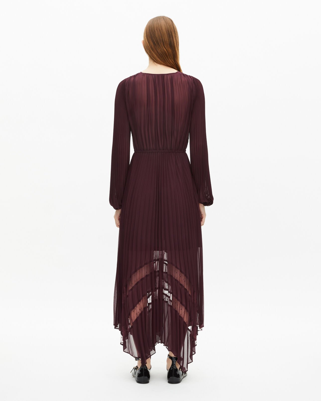 The Kooples WOMEN BURGUNDY long burgundy pleated dress