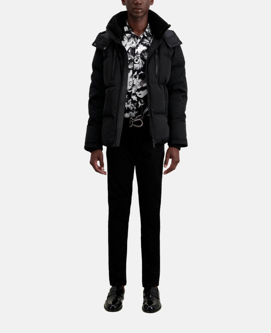 black hooded puffer jacket