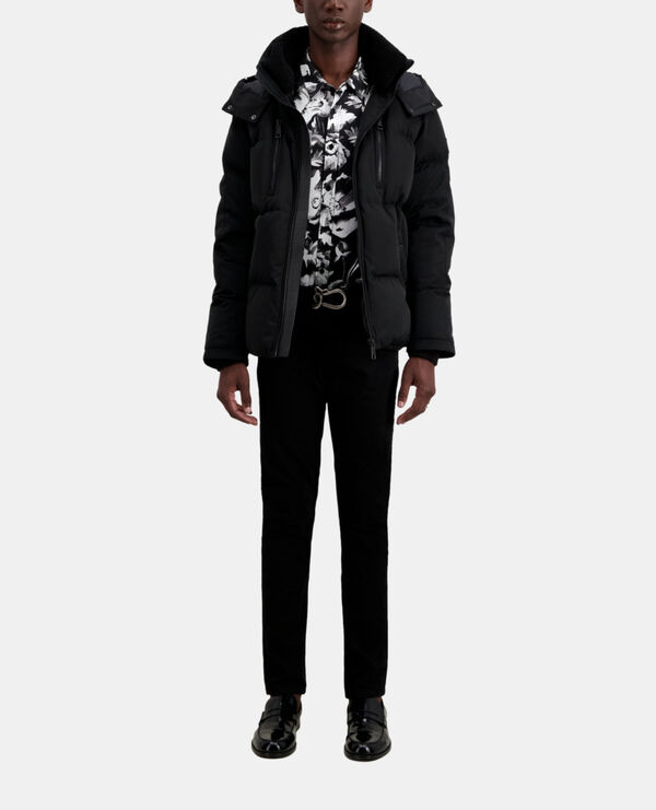 black hooded puffer jacket