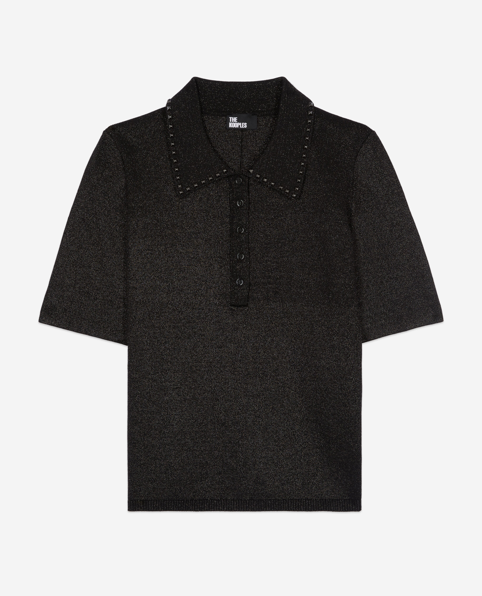 Black mesh polo t-shirt, BLACK, hi-res image number null
