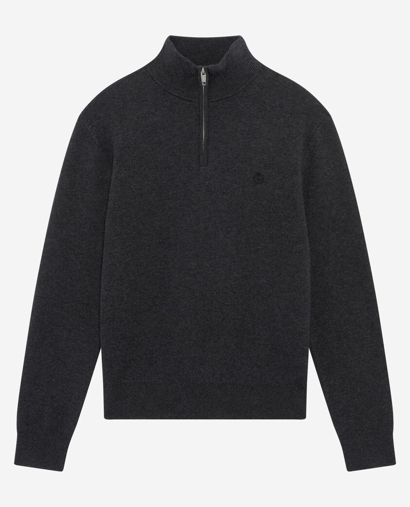 The Kooples H DARK GREY MELANGE grey double-sided wool crew neck sweater