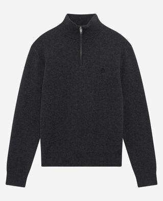 The Kooples HOMME DARK GREY MELANGE pull col camionneur en laine double face gris