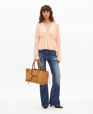 The Kooples F NUDE POUDRE top with peach ruffles
