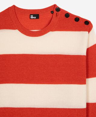 The Kooples MEN ORANGE ECRU wool and linen sweater in orange stripes