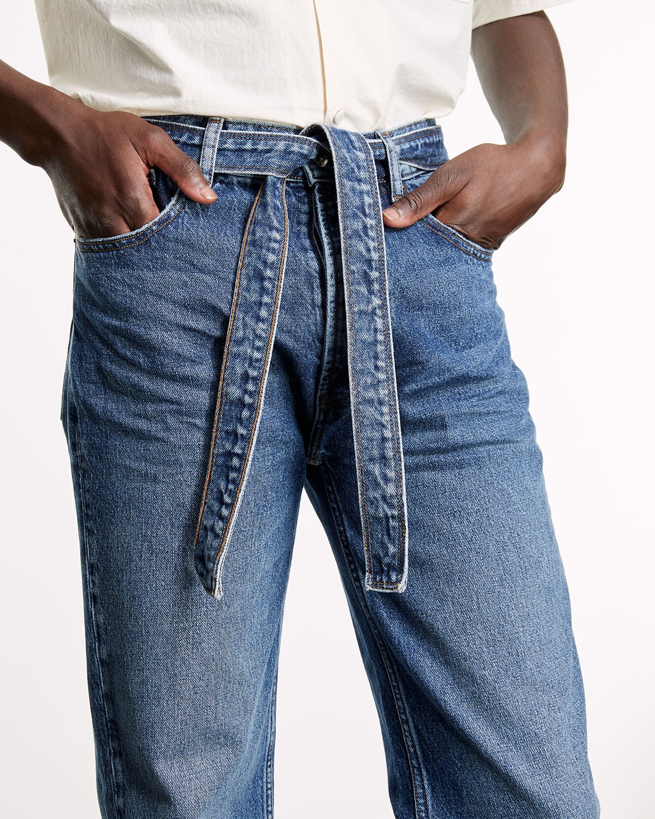 The Kooples MEN BLUE DENIM faded blue jeans with removable belt