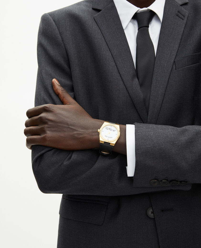 The Kooples UNISEX BLACK / GOLD uhr mit logo und schwarzem lederarmband