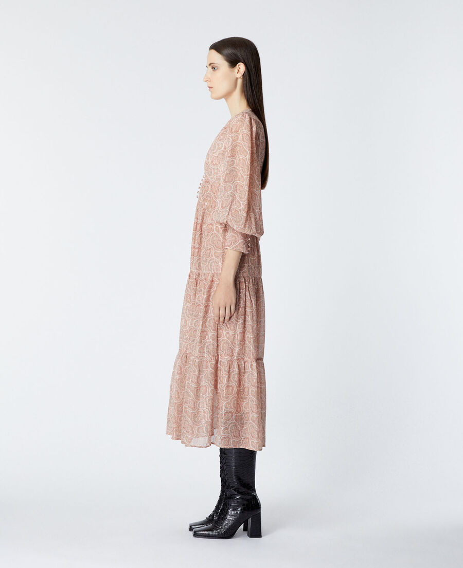 long printed dress with pink paisley motif