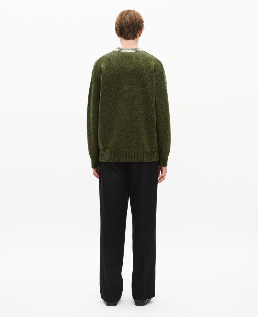 The Kooples H GREEN wool cardigan with khaki contrasting stripes