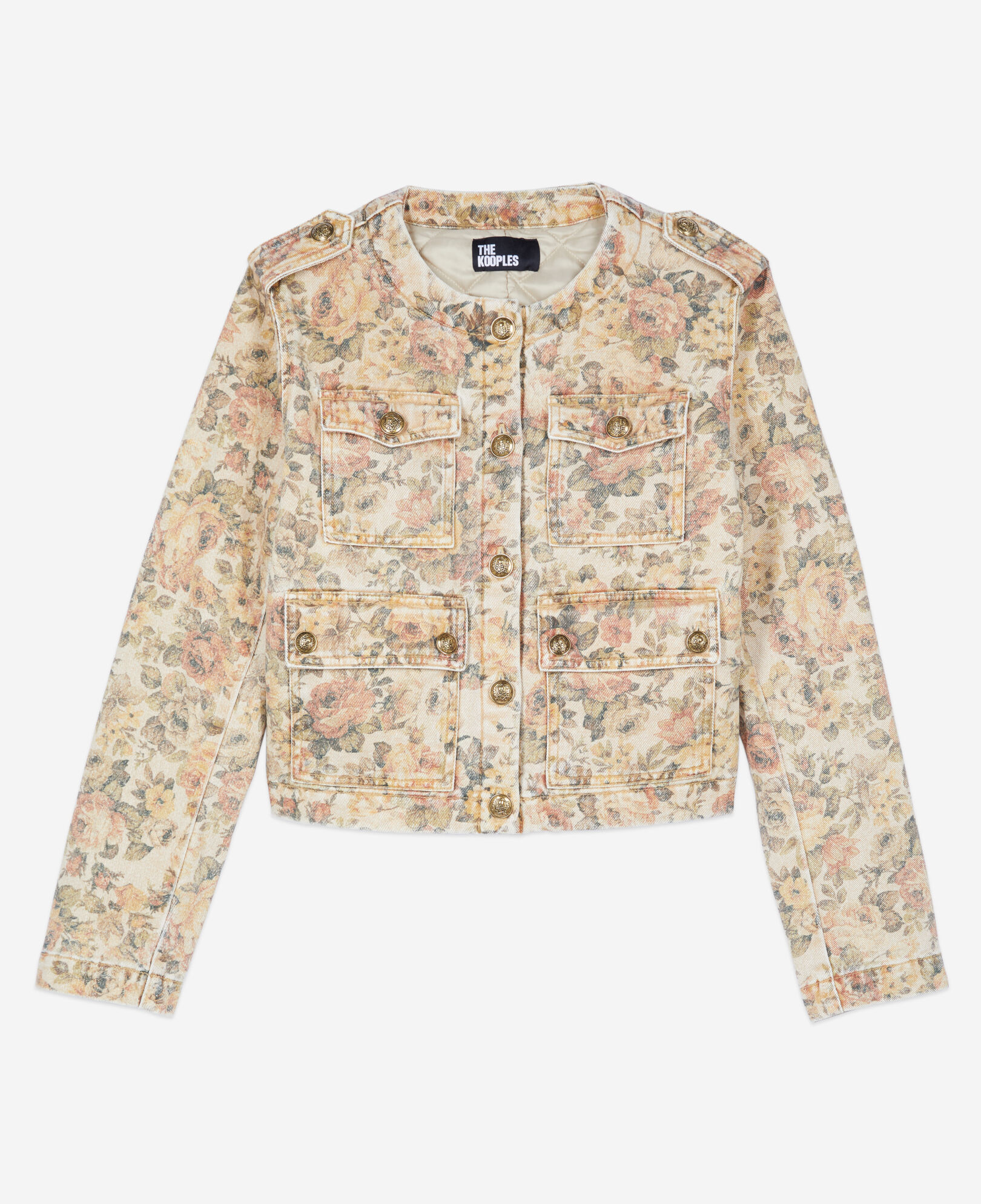 The Kooples FEMME BEIGE LINEN veste imprimé fleuri