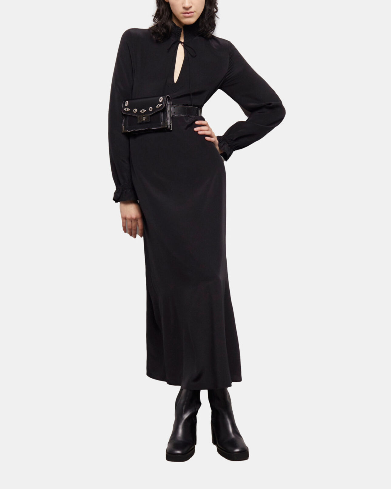 The Kooples DAMEN BLACK langes, schwarzes kleid aus seide
