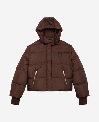The Kooples WOMEN CHOCOLATE brown down jacket with removable sleeves