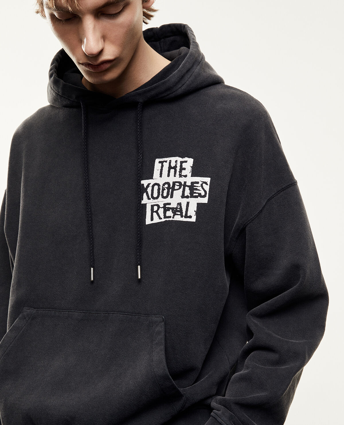 Dark grey sweatshirt with hood and print