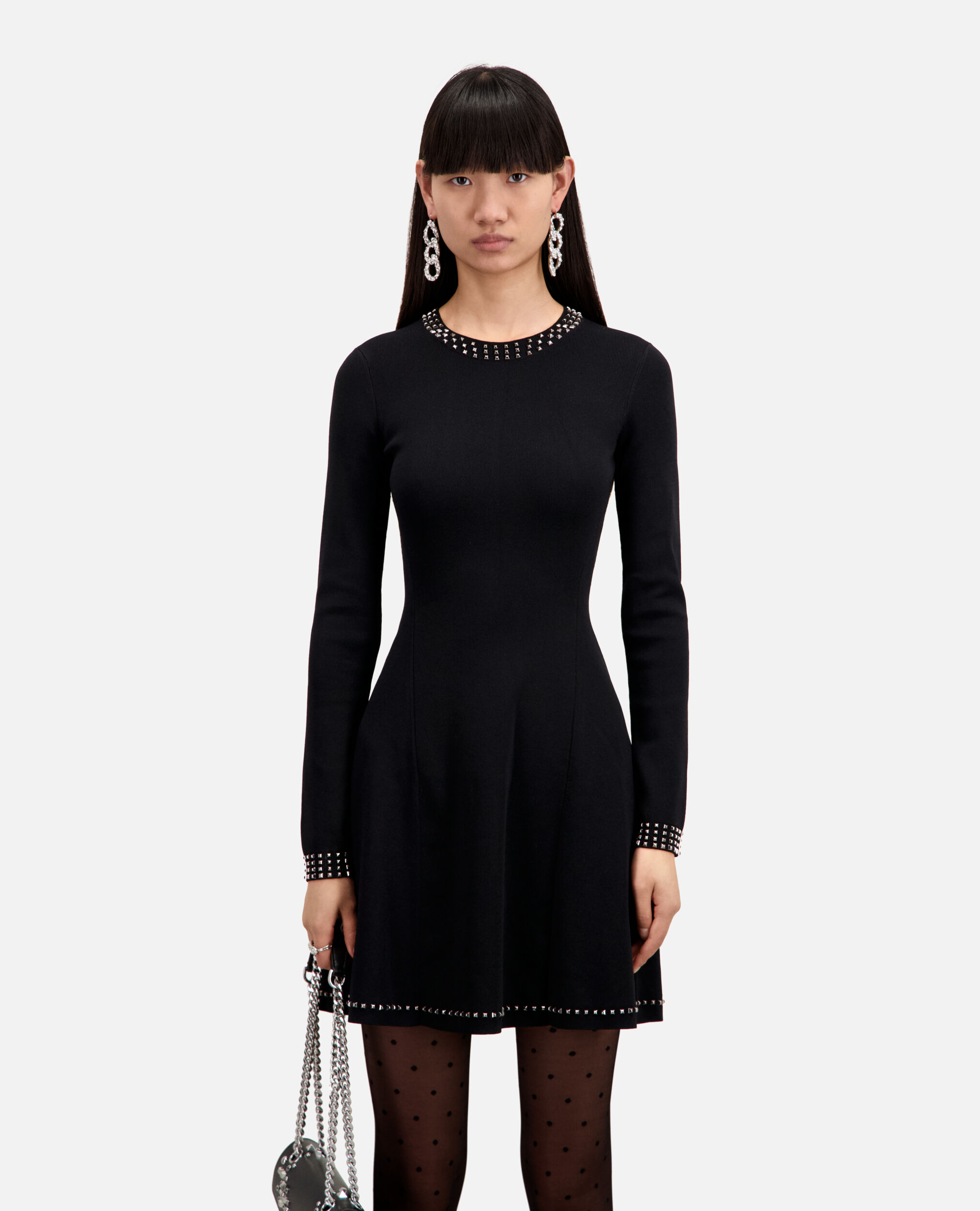 Kurzes, schwarzes Kleid mit Nieten, BLACK, hi-res image number null