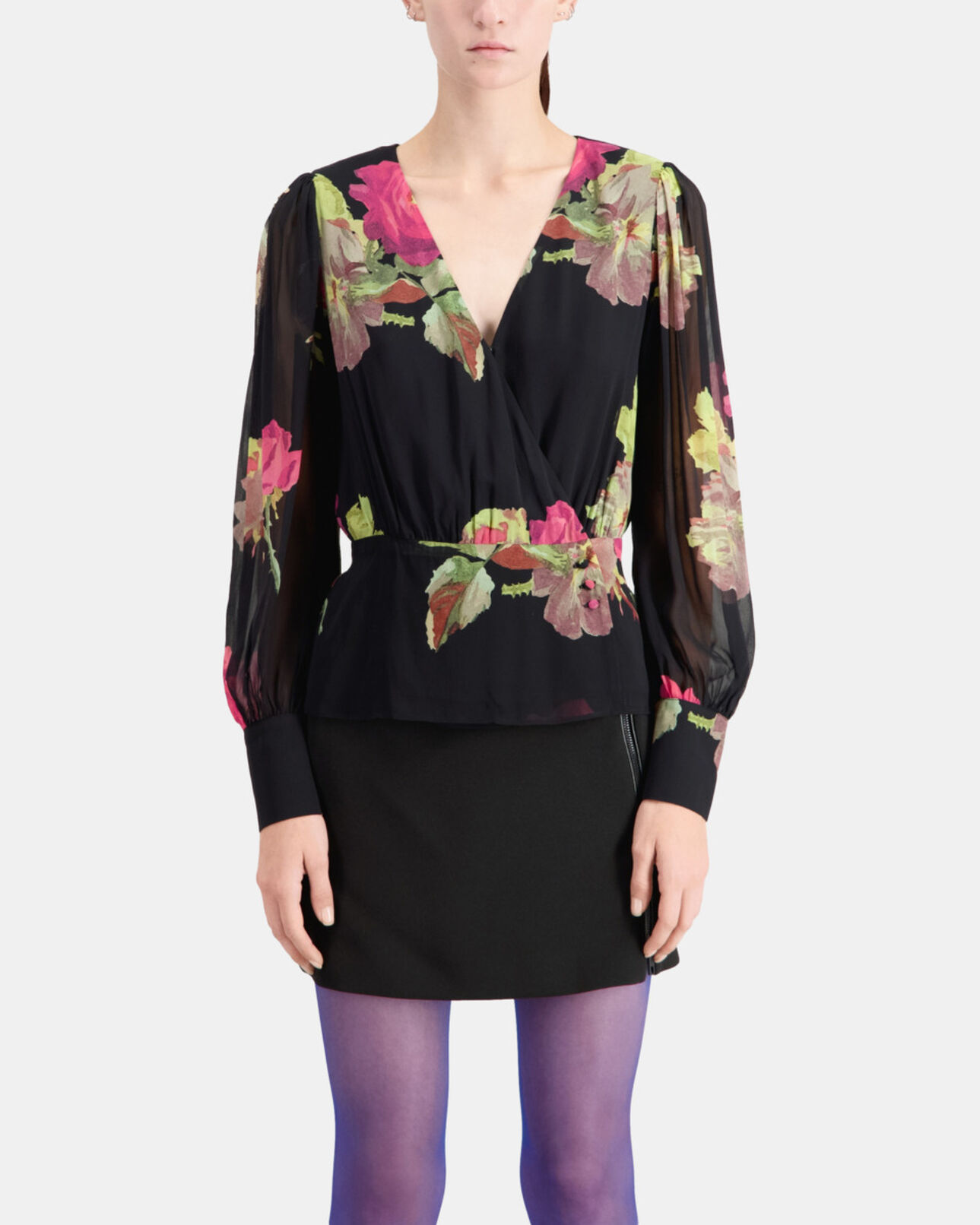 The Kooples WOMEN PINK BLACK printed crossover top