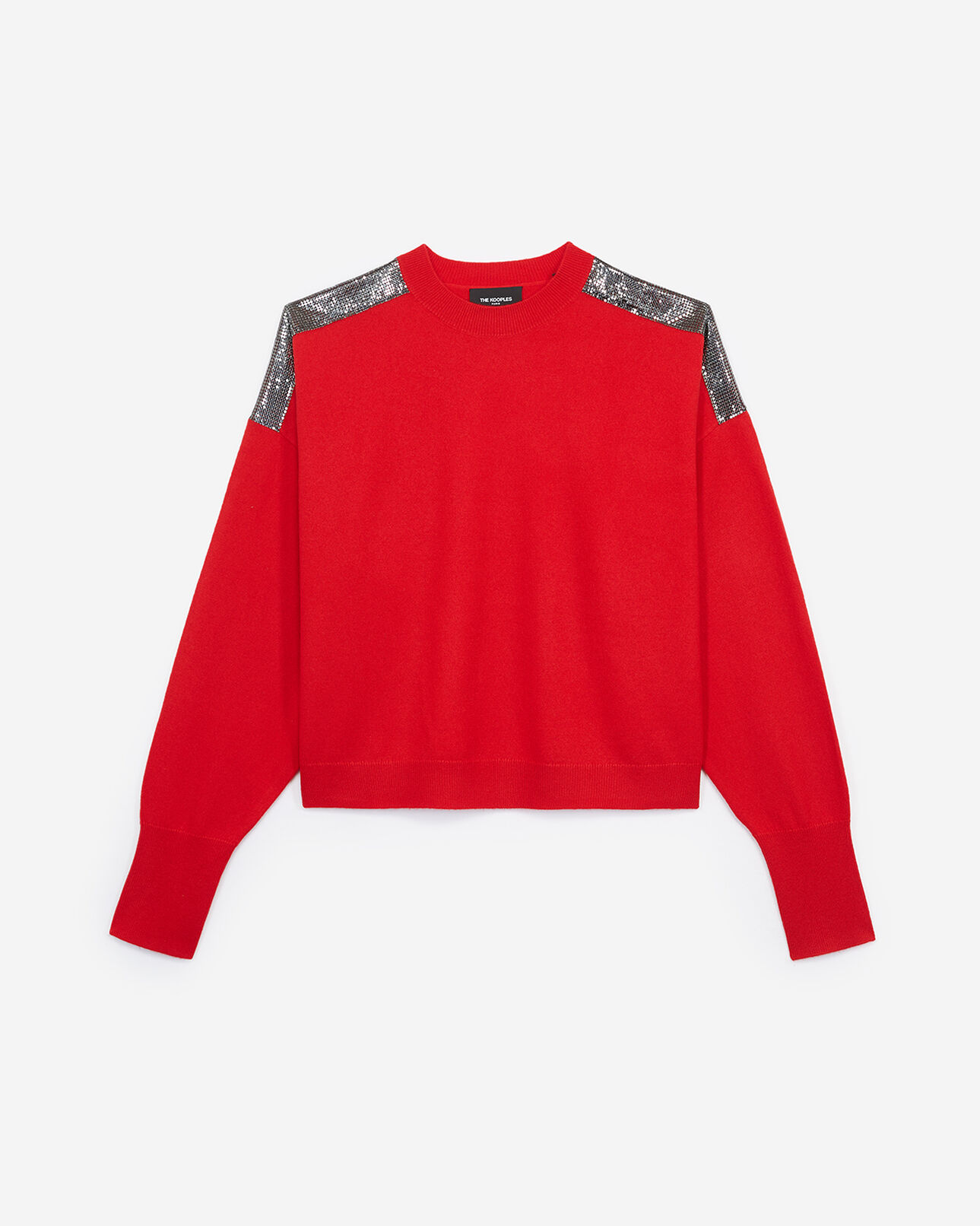 The Kooples FEMME RED pull cachemire rouge façon cotte de mailles