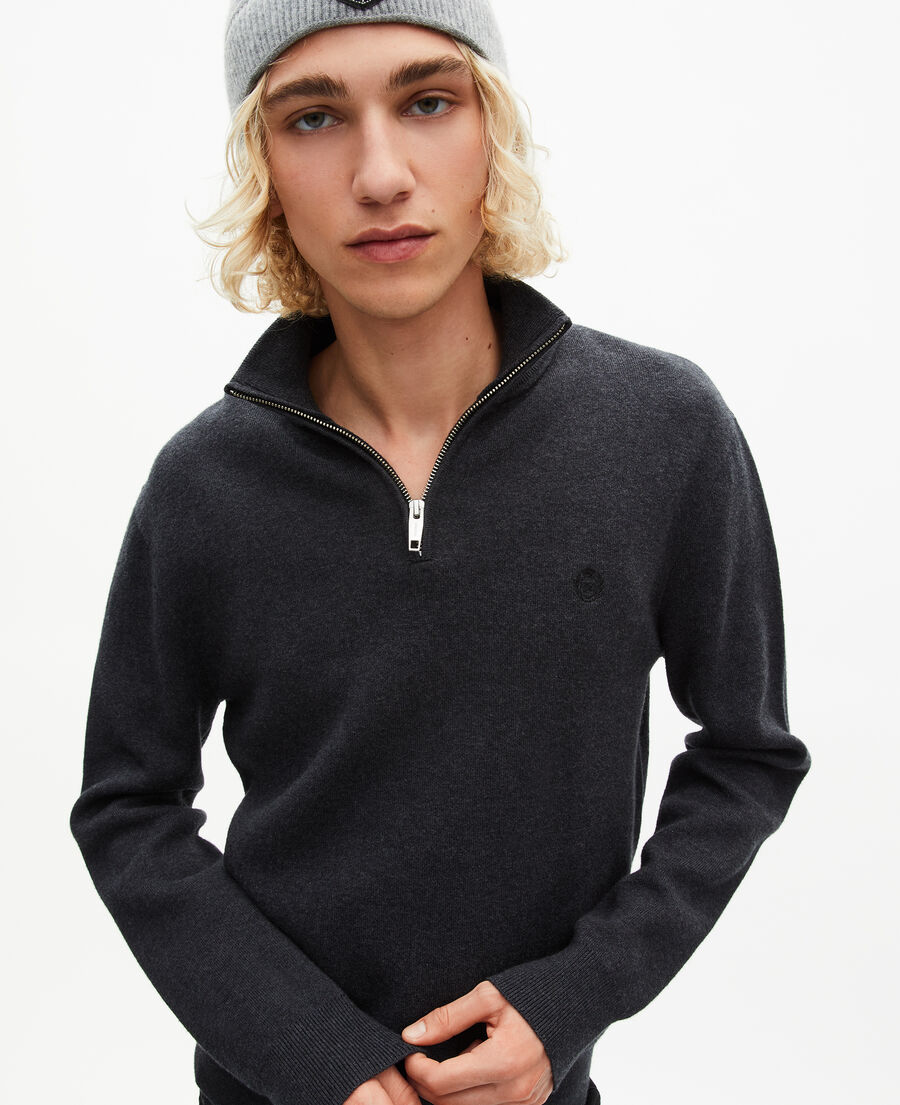 The Kooples HOMME DARK GREY MELANGE pull col camionneur en laine double face gris