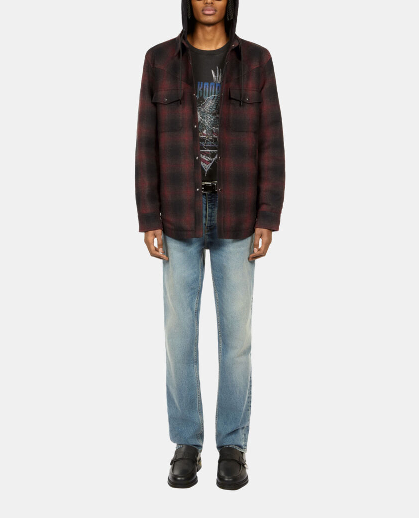 The Kooples HOMME BLACK-BORDEAUX blouson &agrave; capuche style surchemise &agrave; carreaux