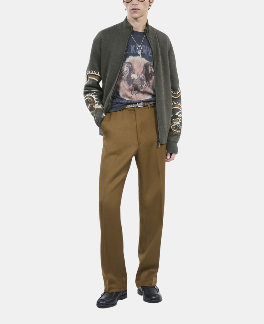 The Kooples HERREN KAKI khakifarbener cardigan aus wollmischung