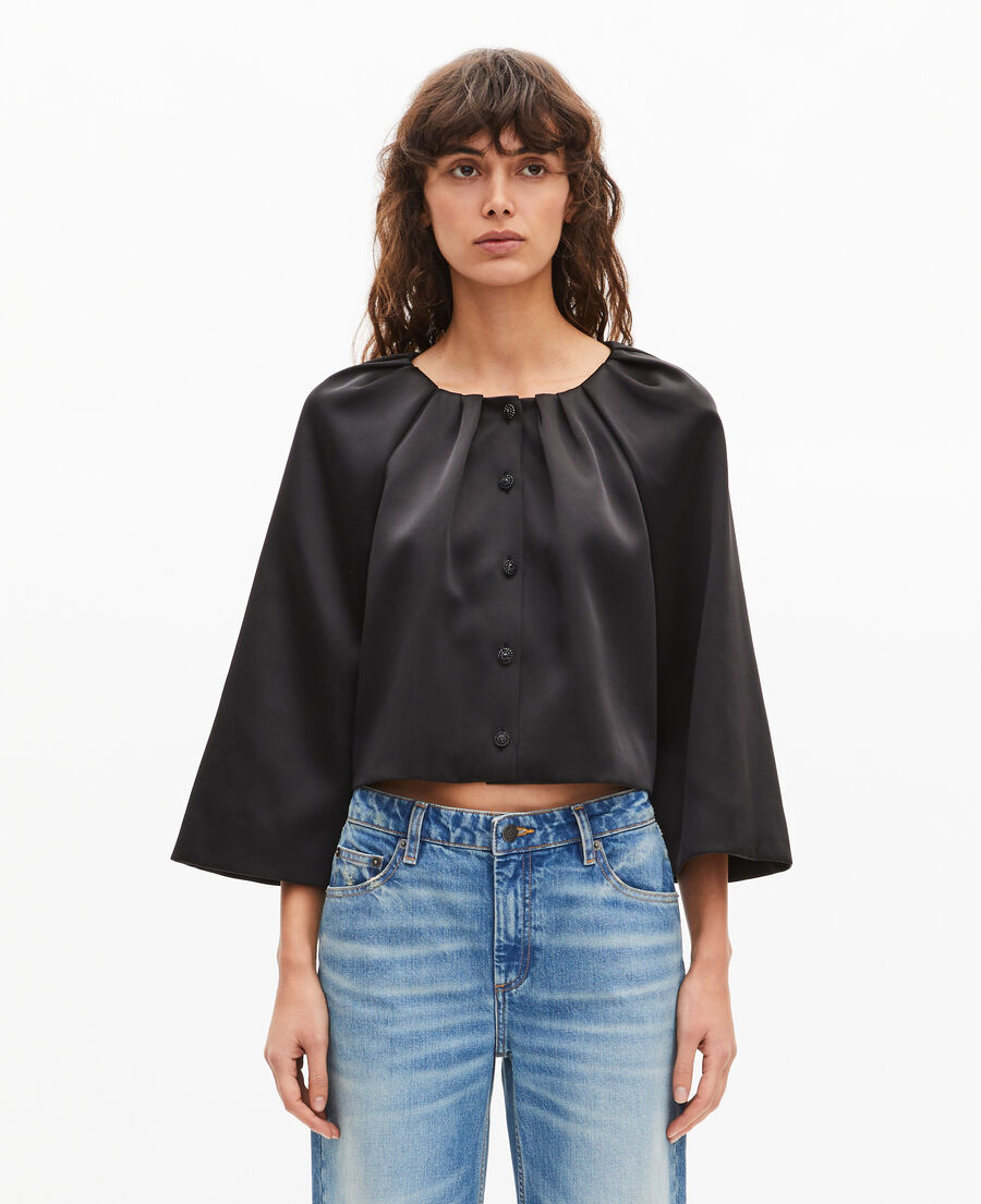 The Kooples DAMEN BLACK kurze jacke mit cape-effekt aus schwarzem satin