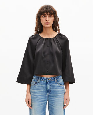 The Kooples DAMEN BLACK kurze jacke mit cape-effekt aus schwarzem satin