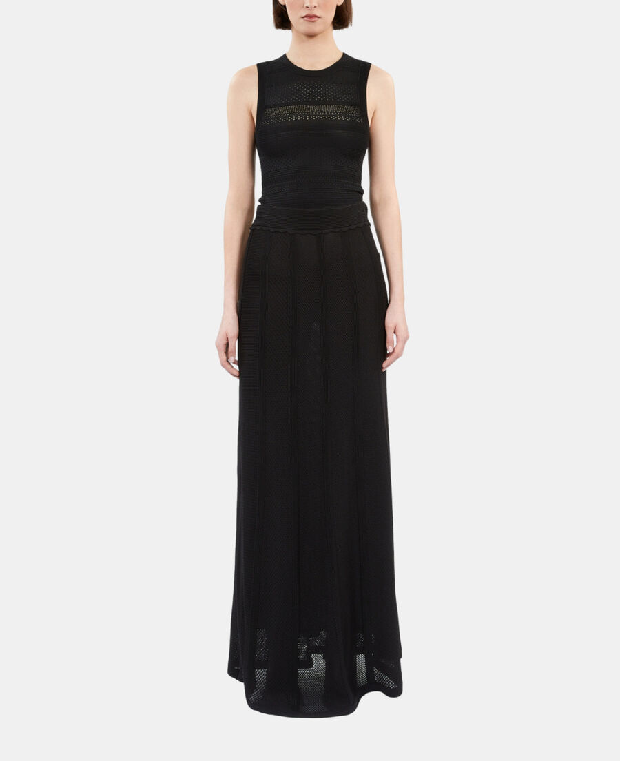 The Kooples FEMME BLACK jupe longue en maille ajourée noire