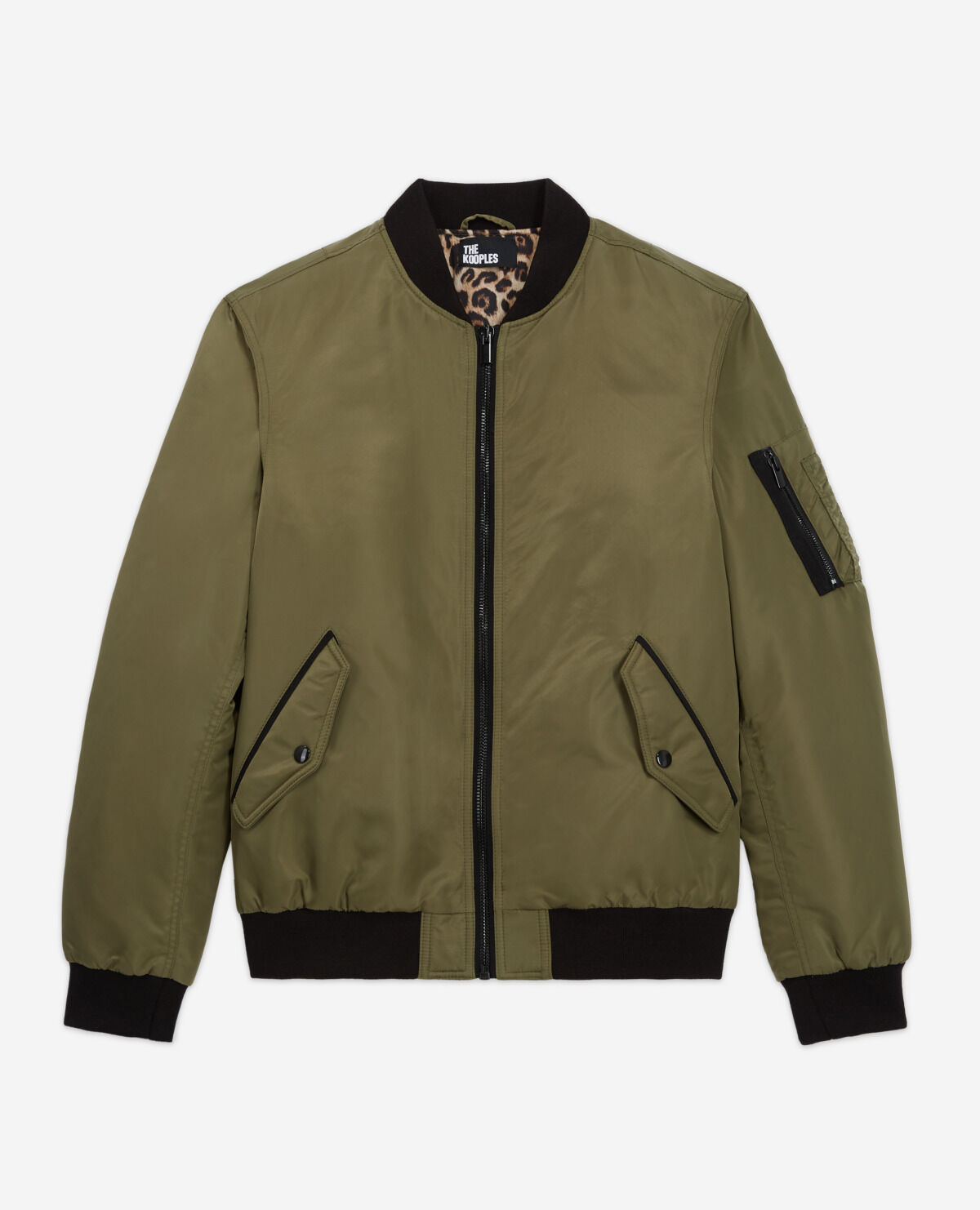 Khaki bomber jacket with leopard lining The Kooples